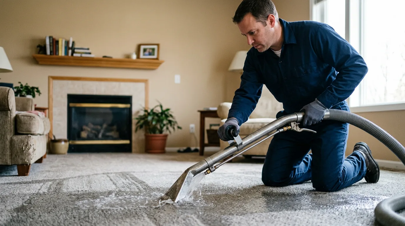 Water damage restoration technician working near Sharon Springs, KS